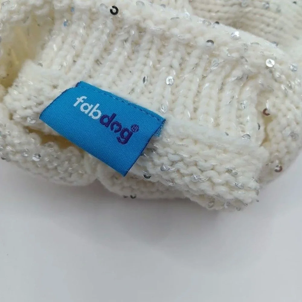 White Dog Sweater Knit Sequin Turtleneck Warm Winter Pet Acrylic Blend Cozy‎